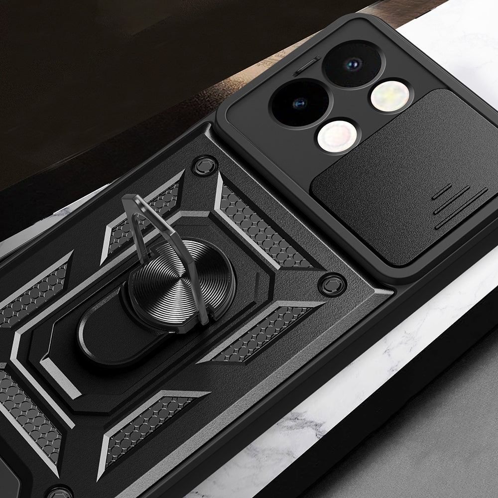 Vivo Y28 Case Magnetic Stand Camera Protection Zore Sliding Vega Cover Black