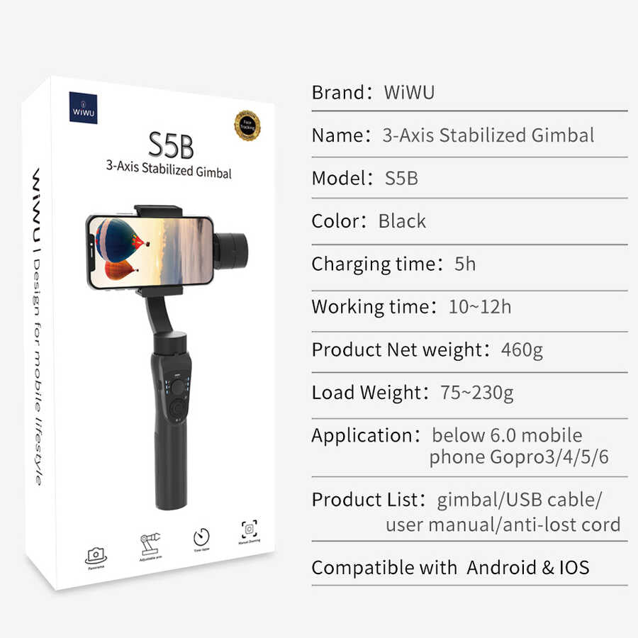 Wiwu 3-Axis S5B Gimbal Stabilizer Black