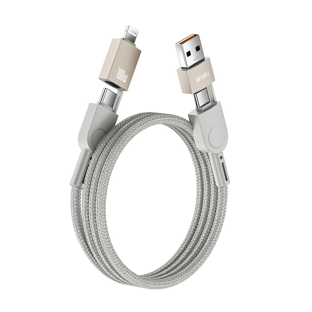 Wiwu 4in1 Raptor Serisi Çoklu USB-A + Type-C to Type-C + Lightning Şarj ve Data Kablosu 100W 120cm Titanyum