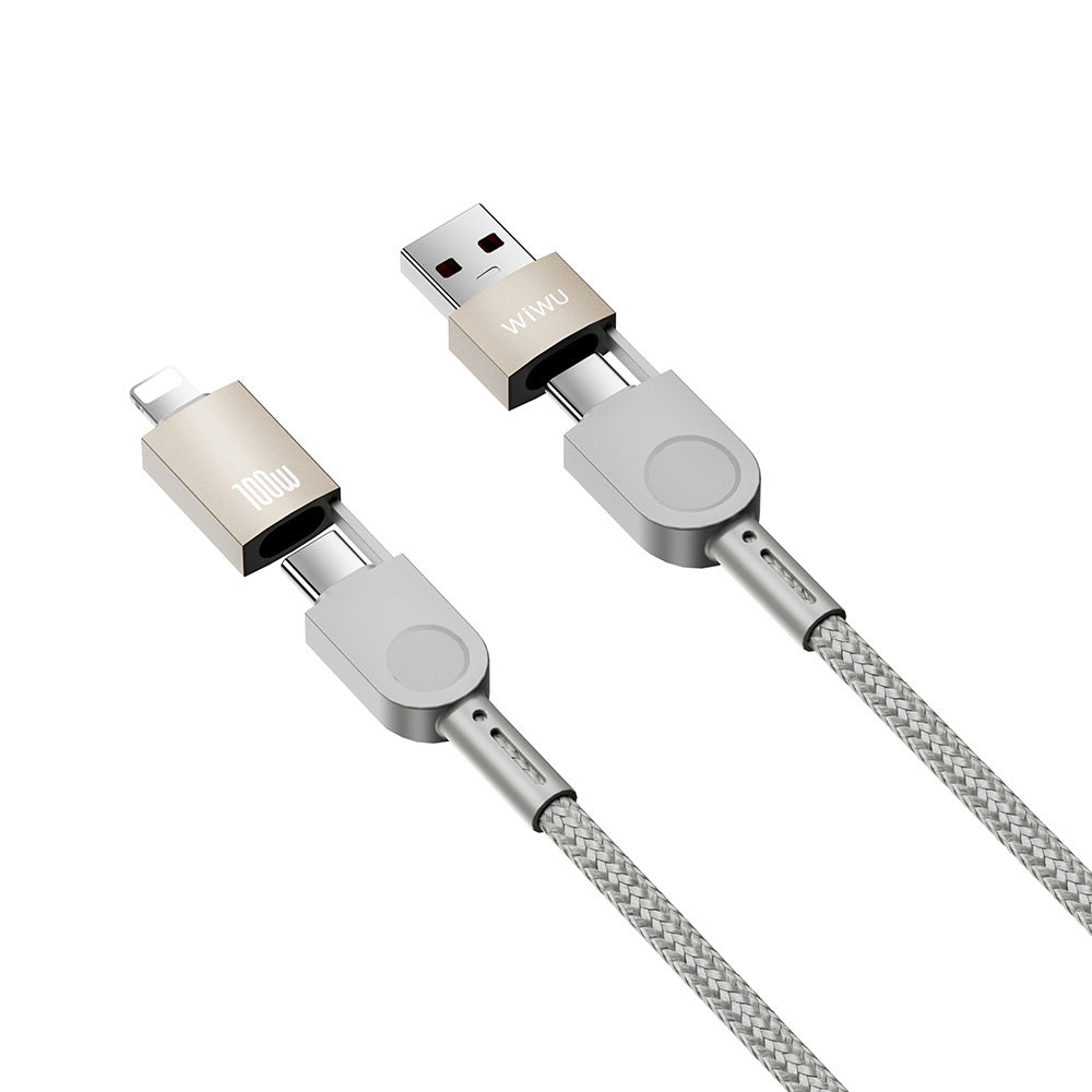 Wiwu 4in1 Raptor Serisi Çoklu USB-A + Type-C to Type-C + Lightning Şarj ve Data Kablosu 100W 120cm Titanyum