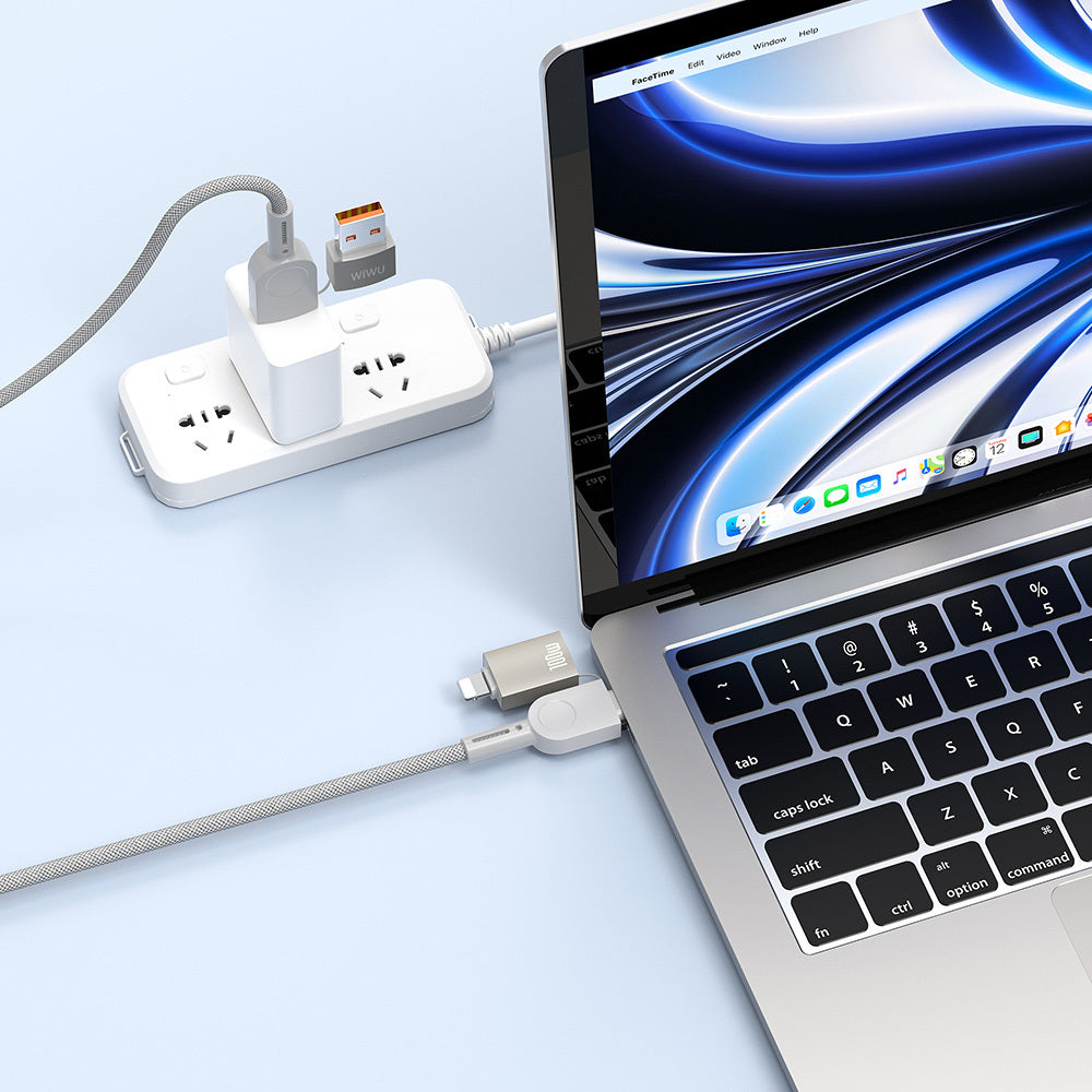 Wiwu 4in1 Raptor Serisi Çoklu USB-A + Type-C to Type-C + Lightning Şarj ve Data Kablosu 100W 120cm Titanyum