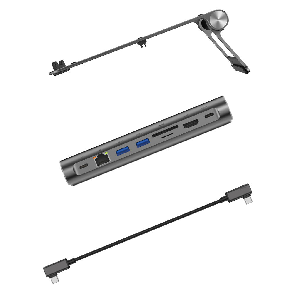 Wiwu A821CH 8in1 Hub Docking Station Notebook Laptop Stand PD3.0/USB3.0/RJ45 (1000Mbps)/SD/TF/HDMI (4K@30Hz) Gray