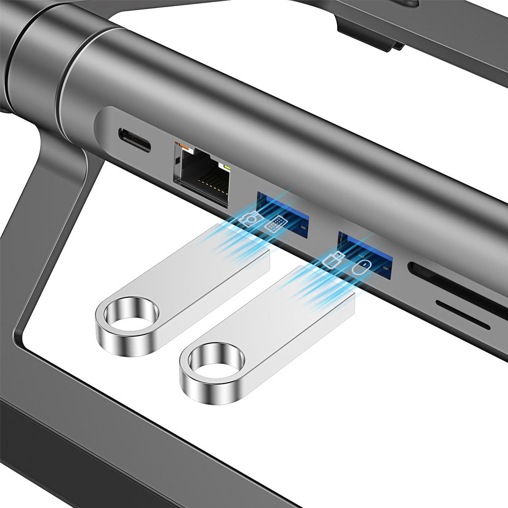 Wiwu A821CH 8in1 Hub Docking Station Notebook Laptop Stand PD3.0/USB3.0/RJ45 (1000Mbps)/SD/TF/HDMI (4K@30Hz) Gray