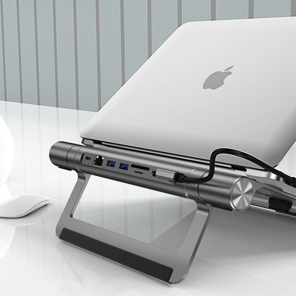 Wiwu A821CH 8in1 Hub Docking Station Notebook Laptop Stand PD3.0/USB3.0/RJ45 (1000Mbps)/SD/TF/HDMI (4K@30Hz) Gray