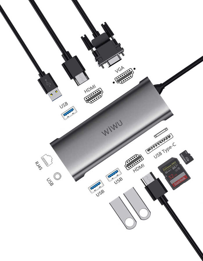 Wiwu Alpha 11312H 11 in 1 Type-C Hub Gray