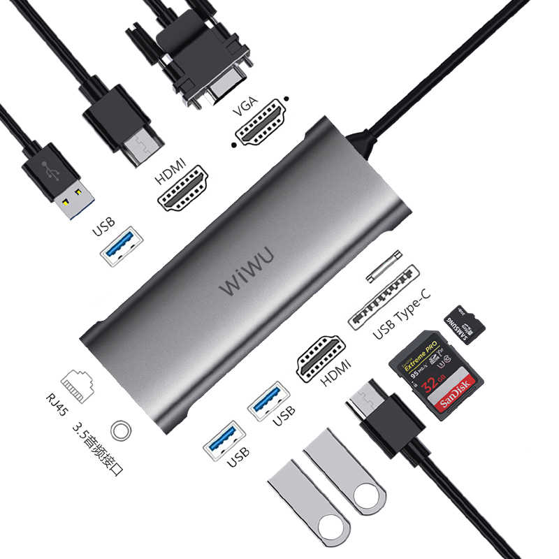 Wiwu Alpha 11312H 11 in 1 Type-C Hub Gray