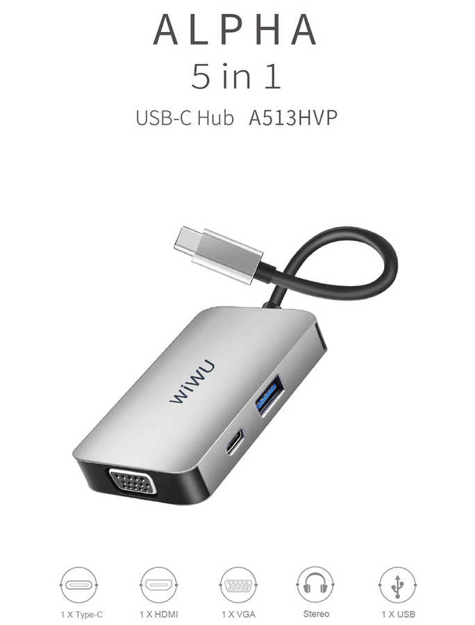 Wiwu Alpha 513HVP Type-C to VGA Adapter Silver