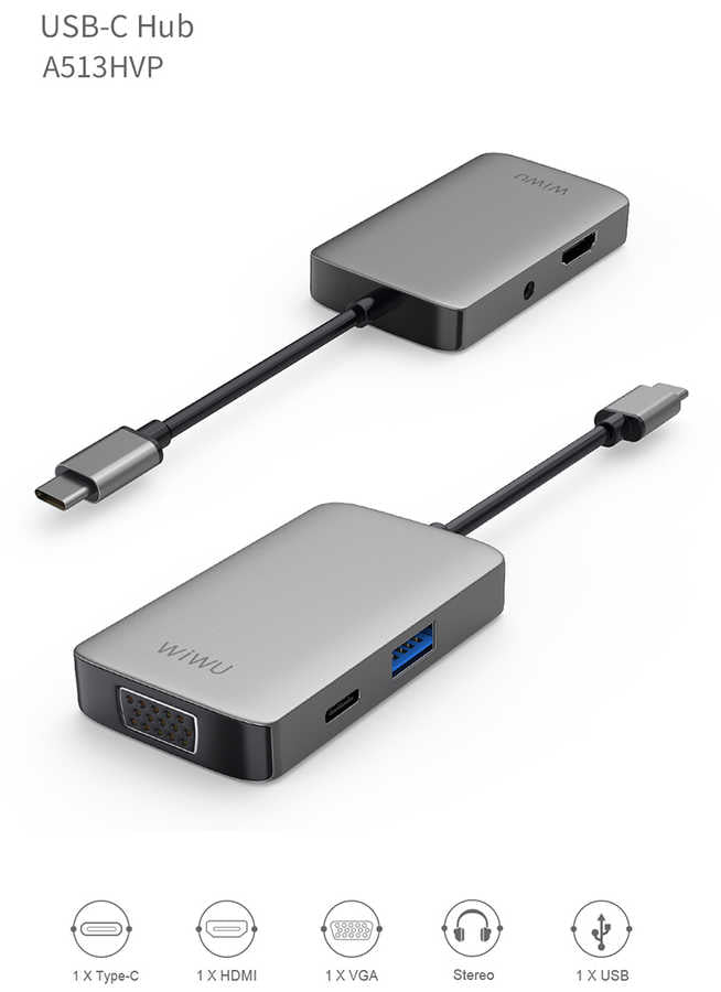 Wiwu Alpha 513HVP Type-C to VGA Adapter Silver