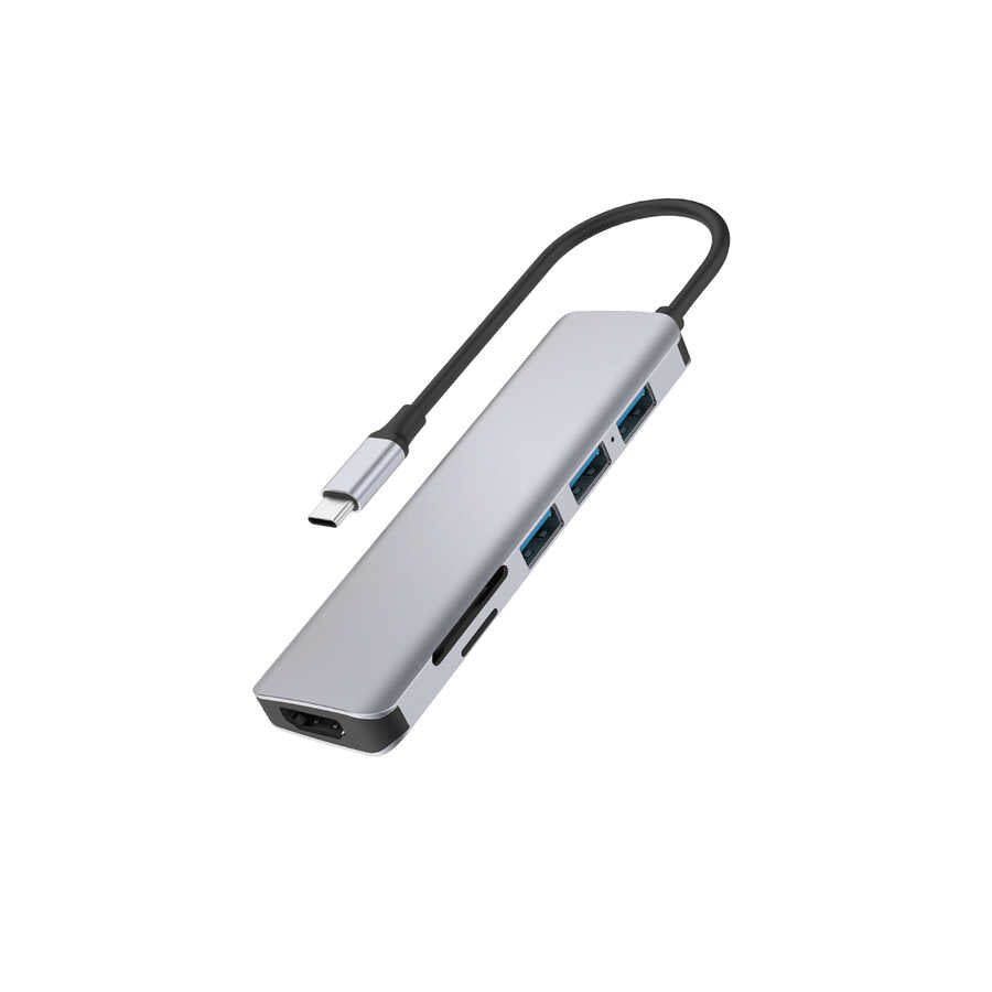 Wiwu Alpha A731HC 7 in 1 Type-C Hub 100W Charging Support SD Card-HDMI-USB Multiplier Gray