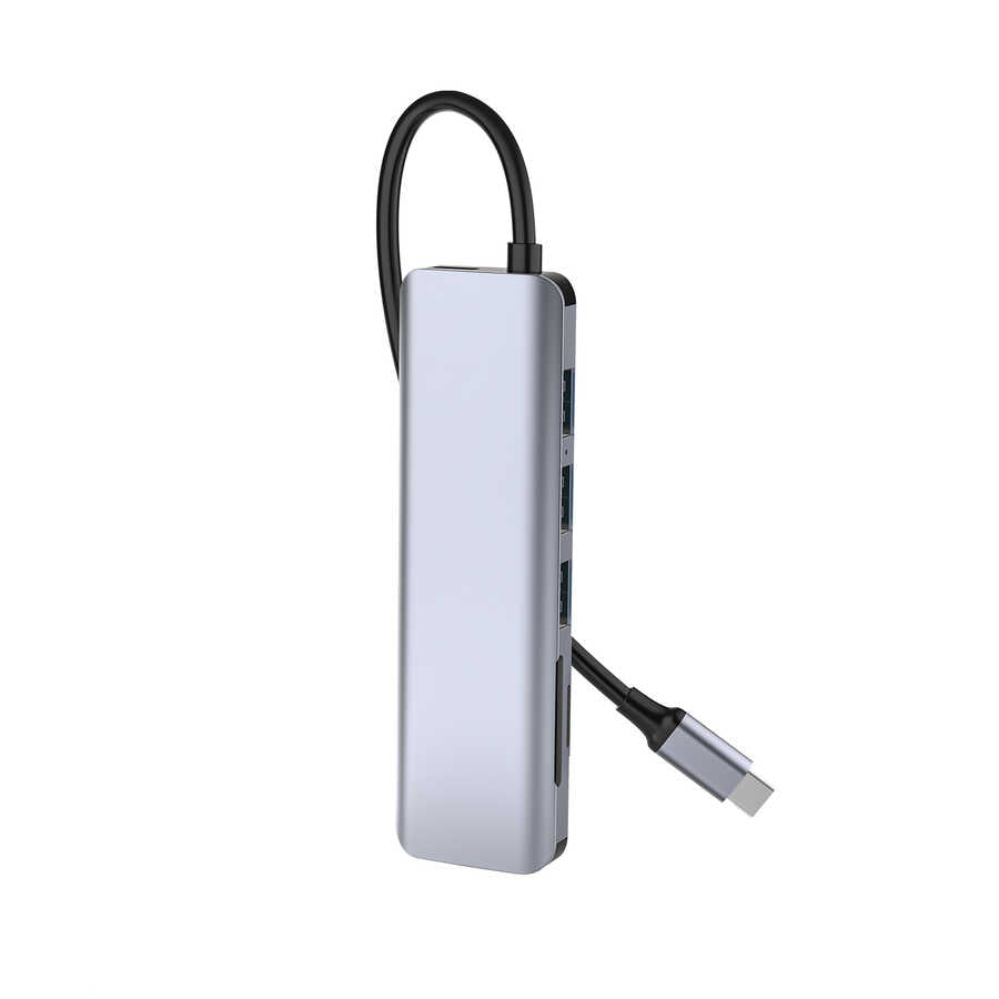 Wiwu Alpha A731HC 7 in 1 Type-C Hub 100W Charging Support SD Card-HDMI-USB Multiplier Gray