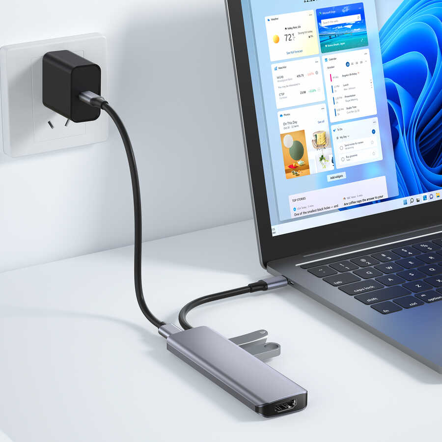 Wiwu Alpha A731HC 7 in 1 Type-C Hub 100W Charging Support SD Card-HDMI-USB Multiplier Gray