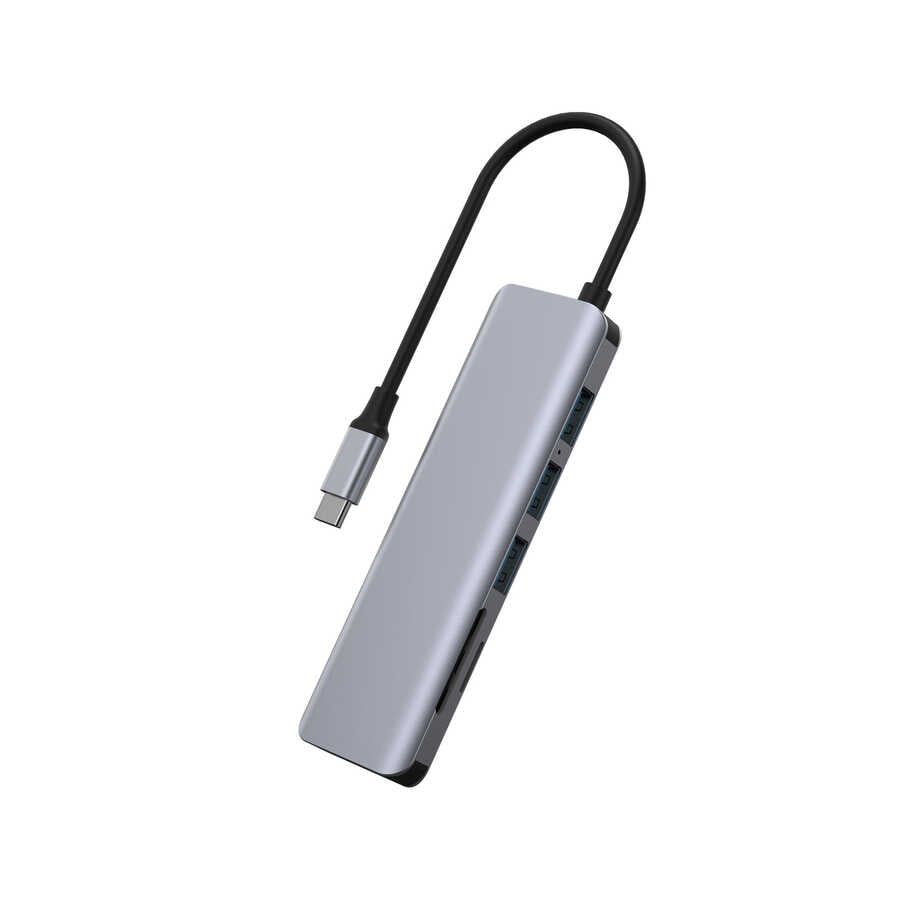 Wiwu Alpha A731HC 7 in 1 Type-C Hub 100W Charging Support SD Card-HDMI-USB Multiplier Gray