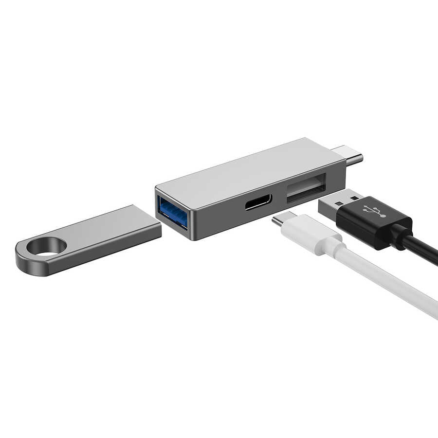 Wiwu Alpha T02 Pro 3 in 1 Type-C Hub PD Port USB Duplicate Gray