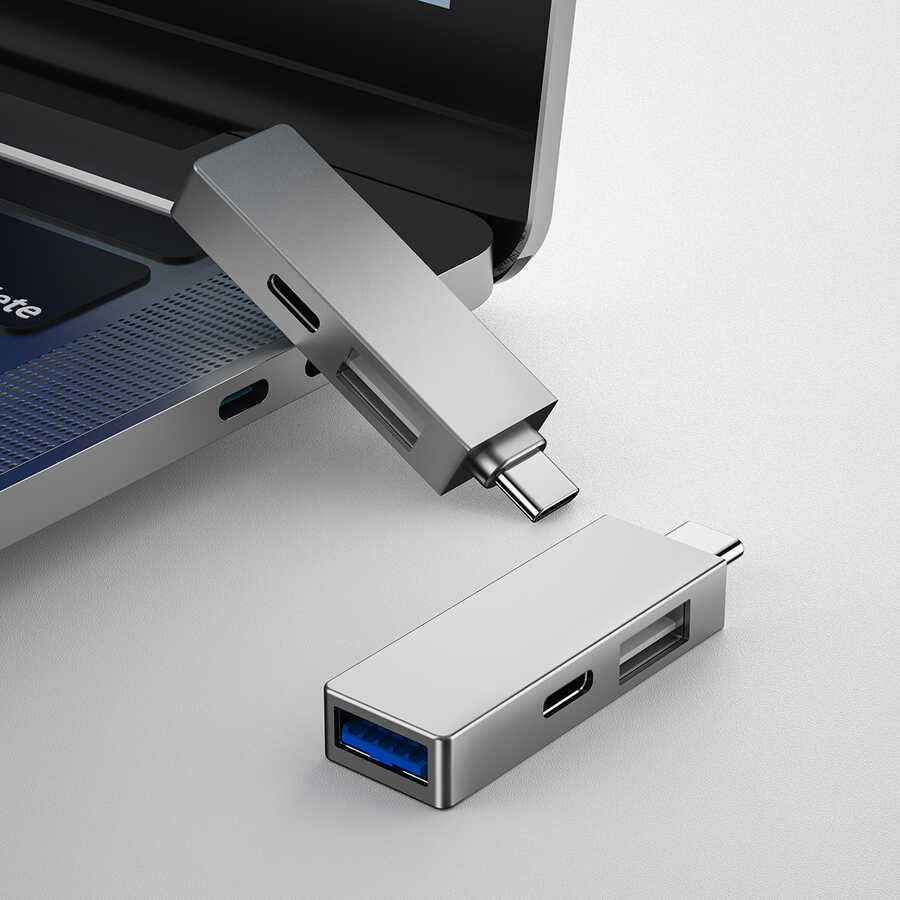 Wiwu Alpha T02 Pro 3 in 1 Type-C Hub PD Port USB Duplicate Gray