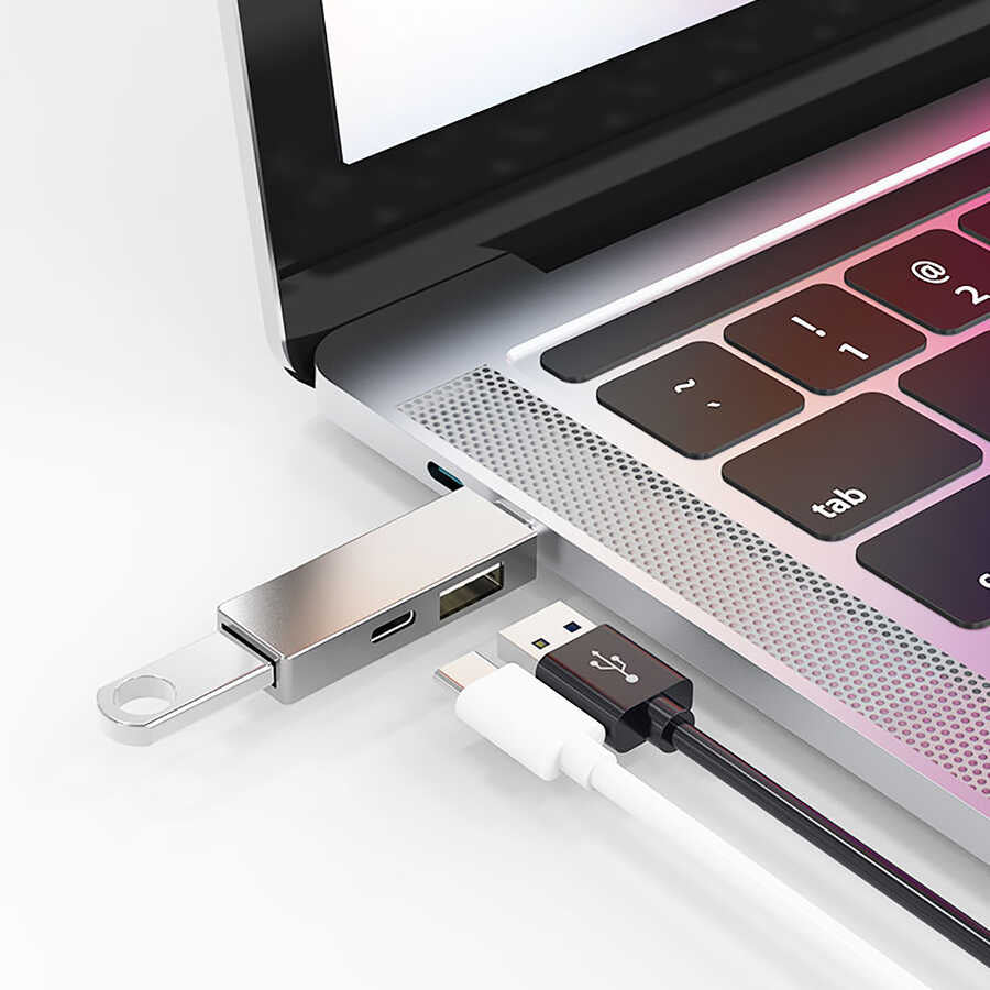 Wiwu Alpha T02 Pro 3 in 1 Type-C Hub PD Port USB Duplicate Gray