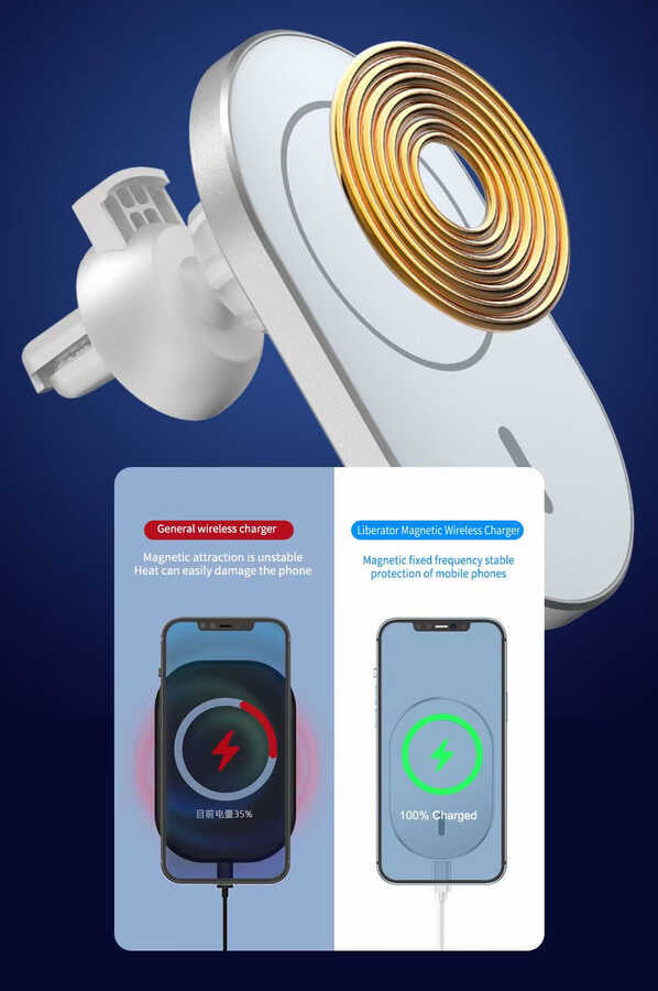 Wiwu CH-306 Magnetic Wireless Charging Car Mount Car Phone Holder Silver