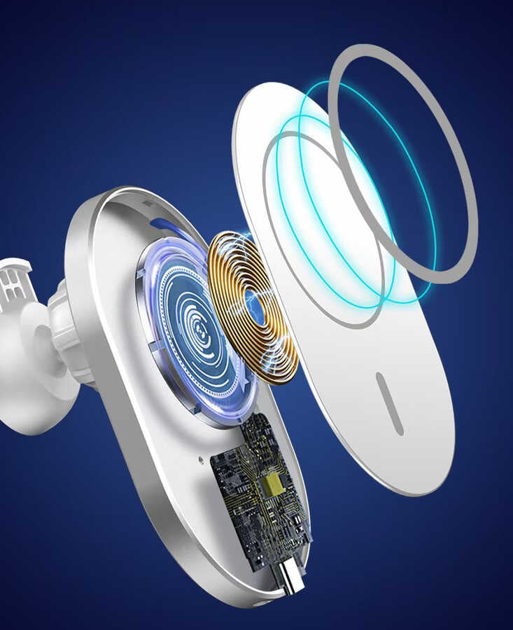 Wiwu CH-306 Magnetic Wireless Charging Car Mount Car Phone Holder Silver