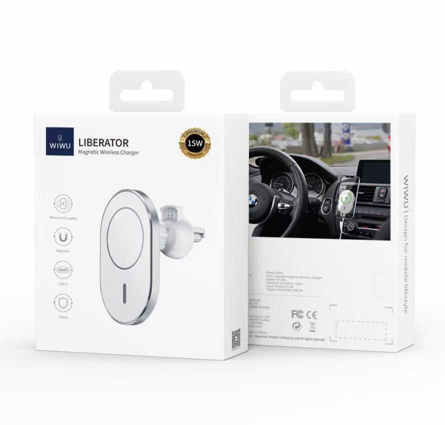 Wiwu CH-306 Magnetic Wireless Charging Car Mount Car Phone Holder Silver