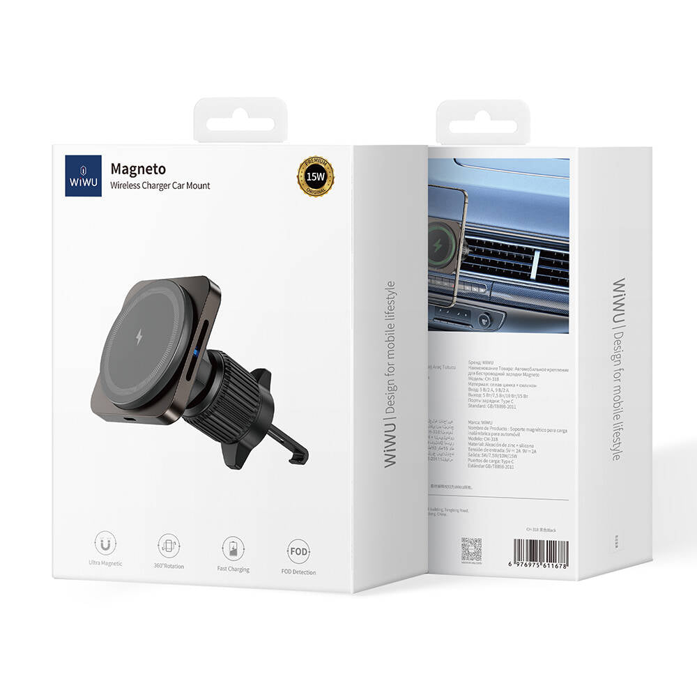 Wiwu CH-318 Magneto Series M-safe Charging Feature Ventilation Design Car Phone Holder Black