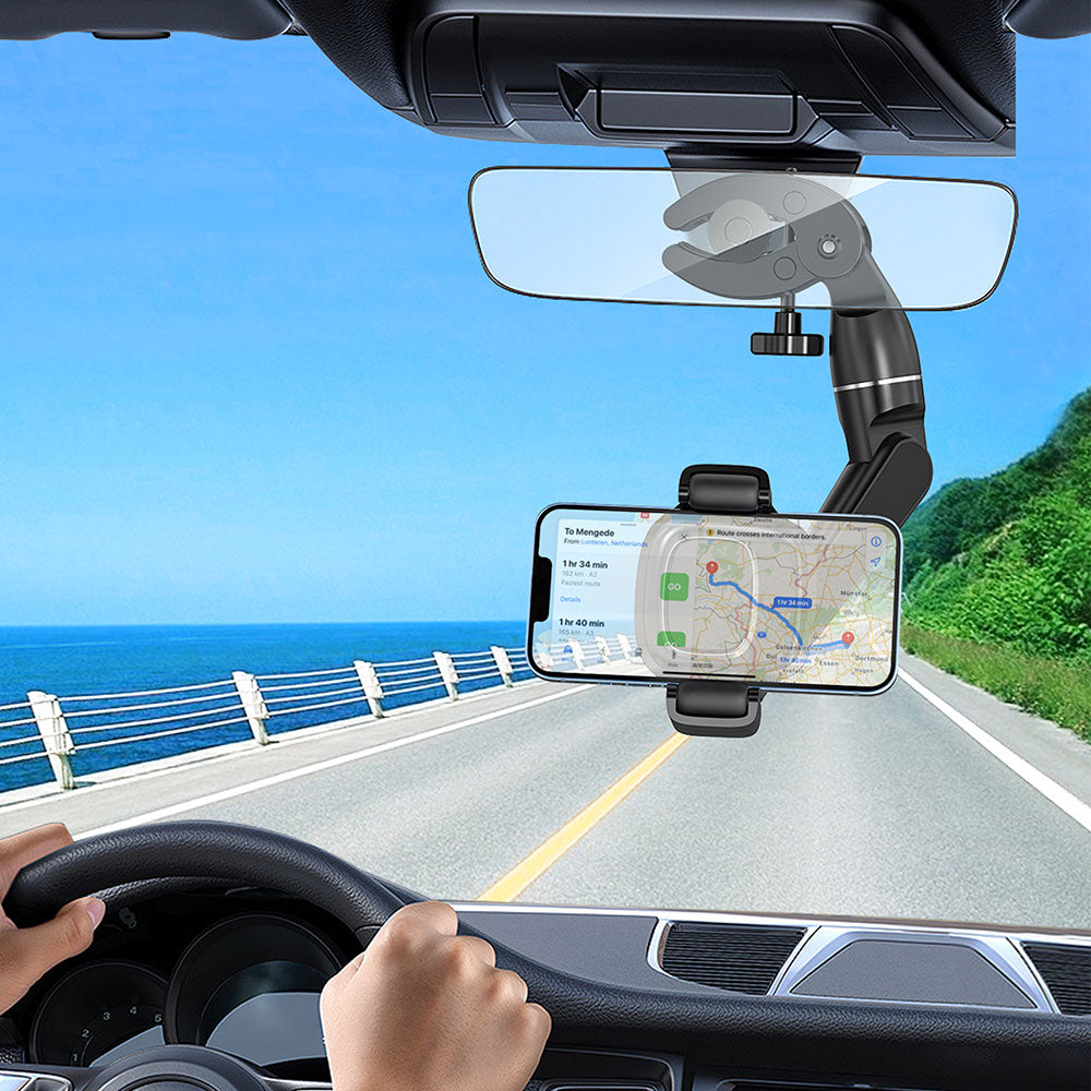 Wiwu CH039 Car Rearview Mirror with 360 Degree Rotating Movable Head Phone Holder Black