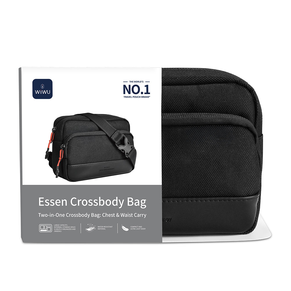 Wiwu Essen Series Water-Resistant 1200D Polyester Fabric Crossbody Bag Black