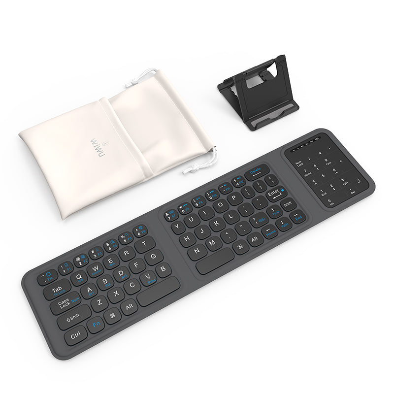 Wiwu FMK-05 iOS Android Windows Uyumlu Katlanabilir Bluetooth Kablosuz Klavye + Masaüstü Telefon Standı Gri