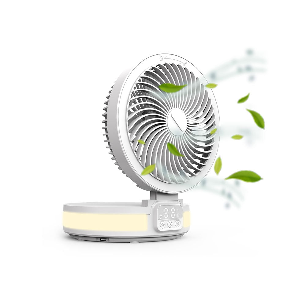 Wiwu FS05 Katlanabilir Şarjlı Dijital LED Ekranlı Gece Lambalı Masaüstü Fan Beyaz