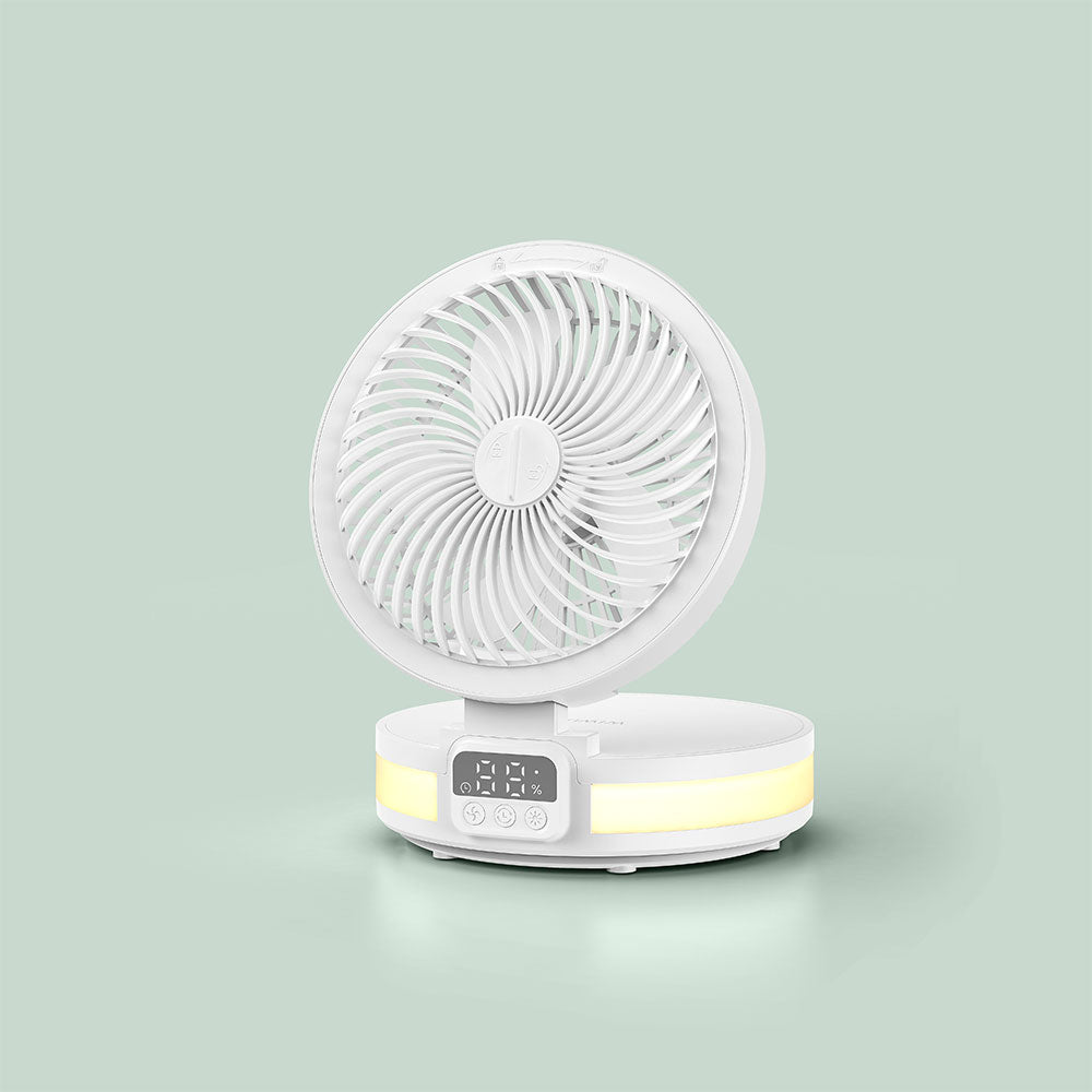 Wiwu FS05 Katlanabilir Şarjlı Dijital LED Ekranlı Gece Lambalı Masaüstü Fan Beyaz