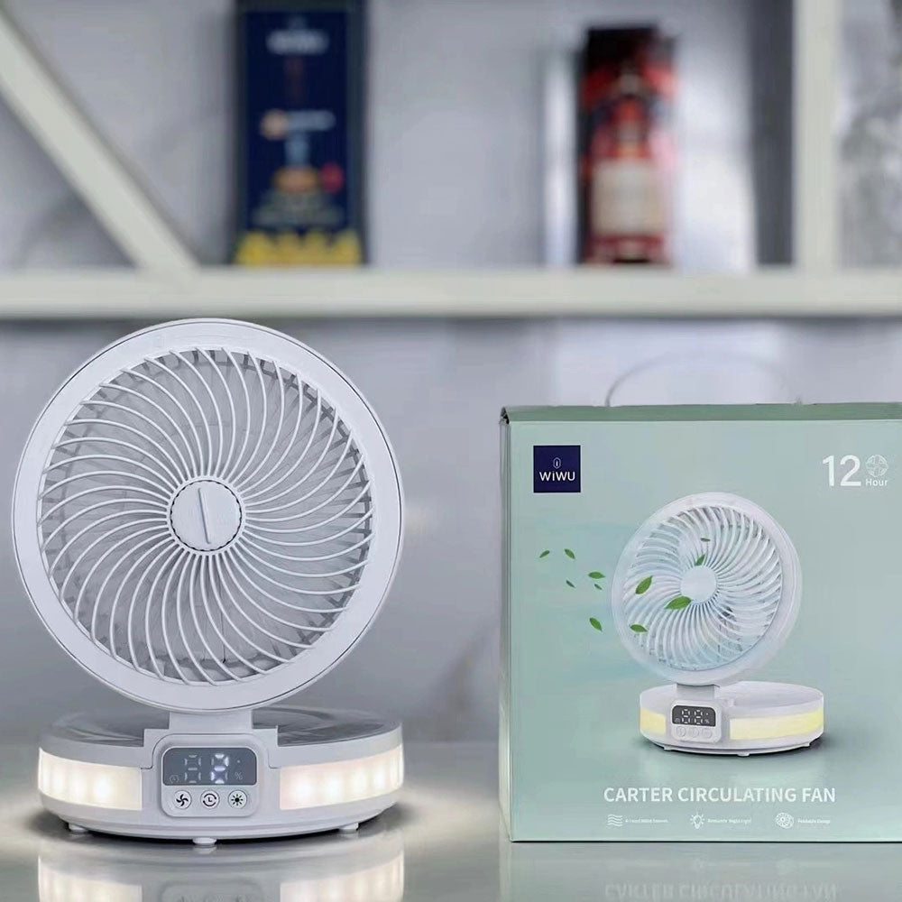 Wiwu FS05 Katlanabilir Şarjlı Dijital LED Ekranlı Gece Lambalı Masaüstü Fan Beyaz