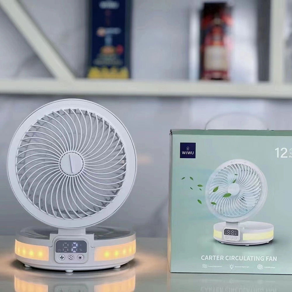 Wiwu FS05 Katlanabilir Şarjlı Dijital LED Ekranlı Gece Lambalı Masaüstü Fan Beyaz