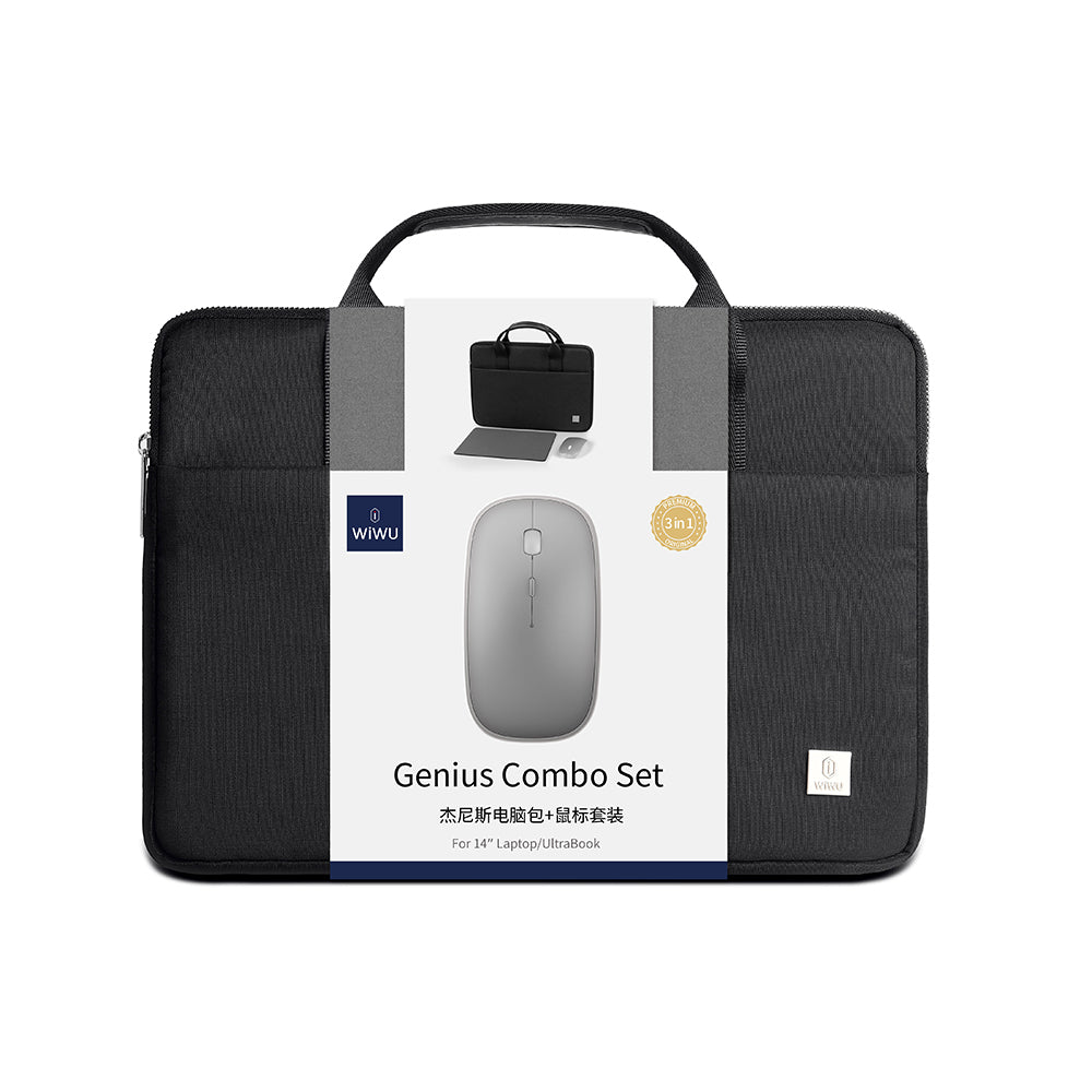 Wiwu Genius Combo Serisi 3in1 15.6 inç Laptop Çantası & Kablosuz Mouse & Mouse Pad Set Siyah
