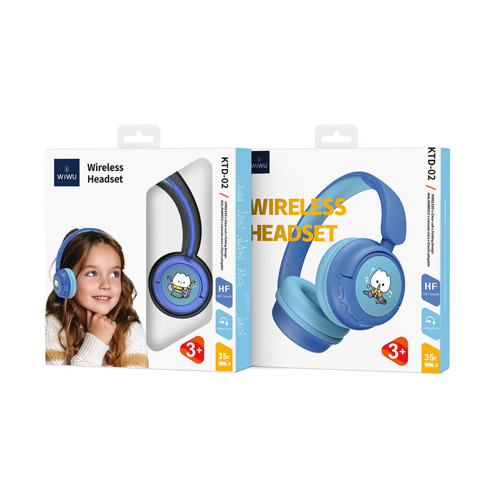 Wiwu KTD-02 Adjustable Over-Ear Wired and Bluetooth 5.3 Kids Headphones Blue