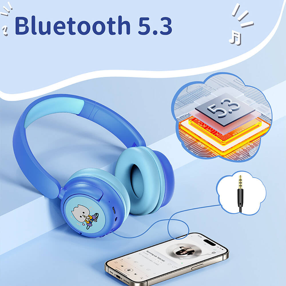 Wiwu KTD-02 Adjustable Over-Ear Wired and Bluetooth 5.3 Kids Headphones Blue