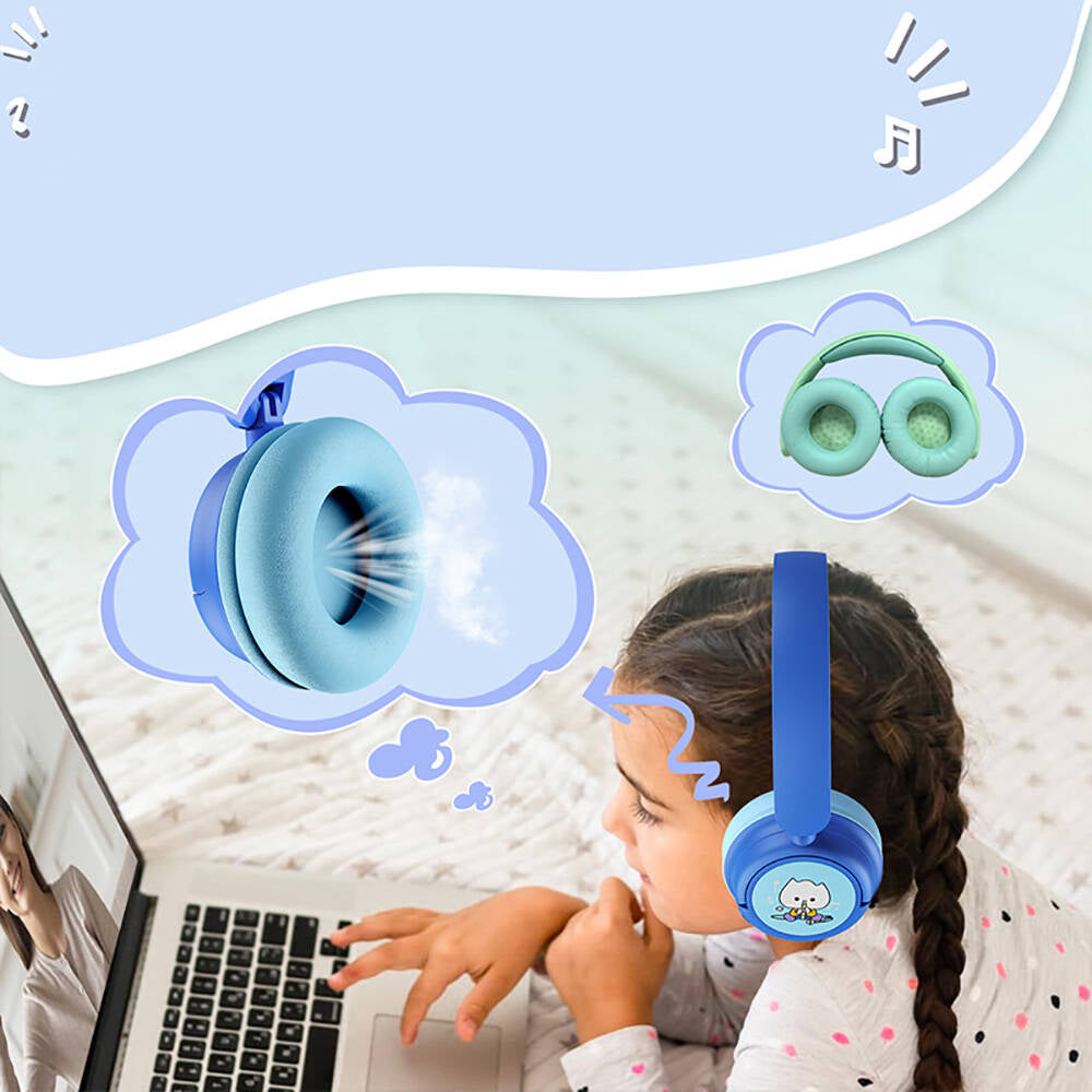 Wiwu KTD-02 Adjustable Over-Ear Wired and Bluetooth 5.3 Kids Headphones Blue