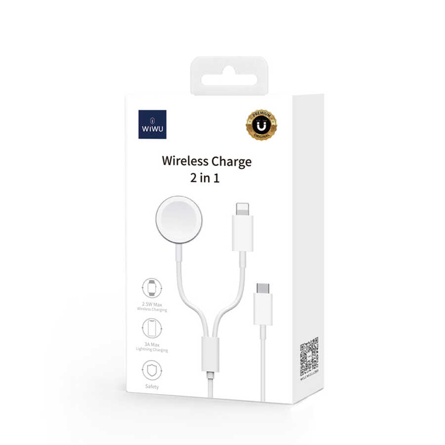 Wiwu M10 2 in 1 Wireless and Lightning PD Charging Cable White