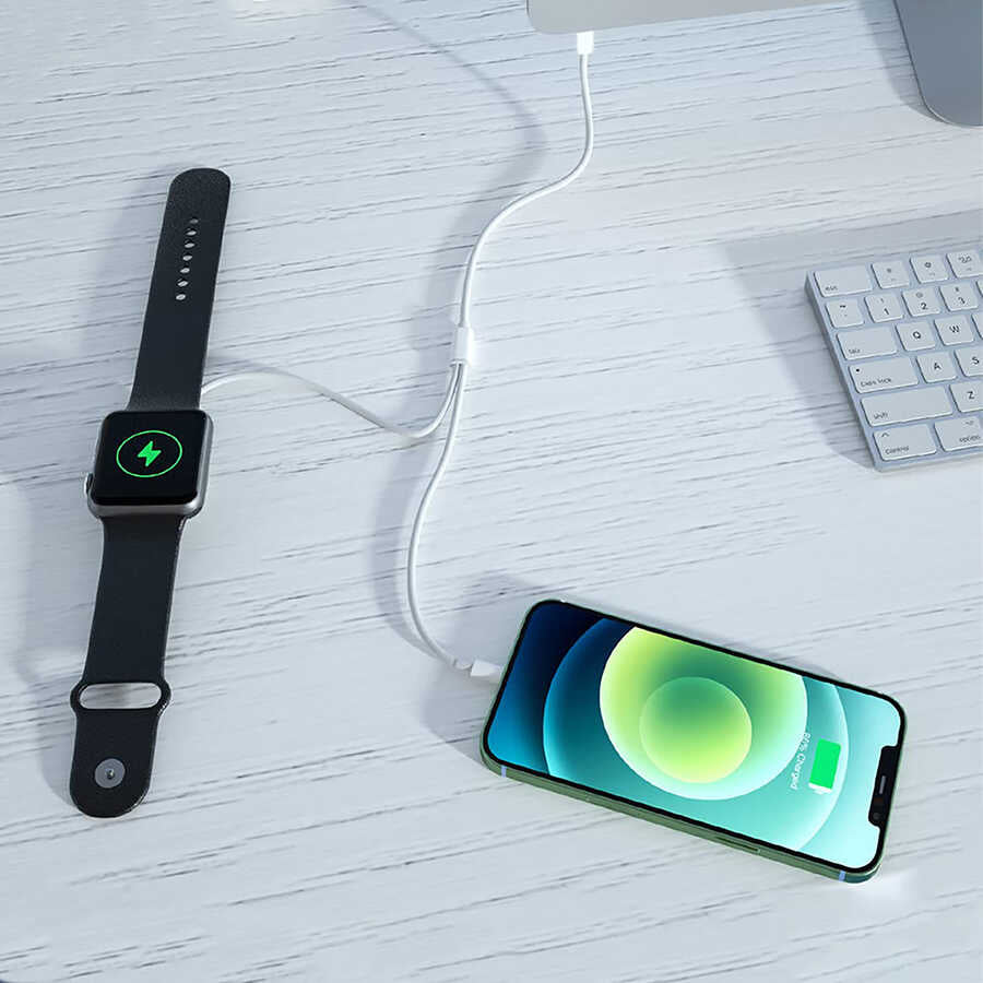 Wiwu M10 2 in 1 Wireless and Lightning PD Charging Cable White