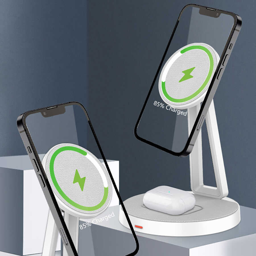 Wiwu M13 2 in 1 Wireless Charging Station with Stand Gray