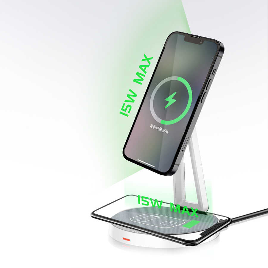 Wiwu M13 2 in 1 Wireless Charging Station with Stand Gray