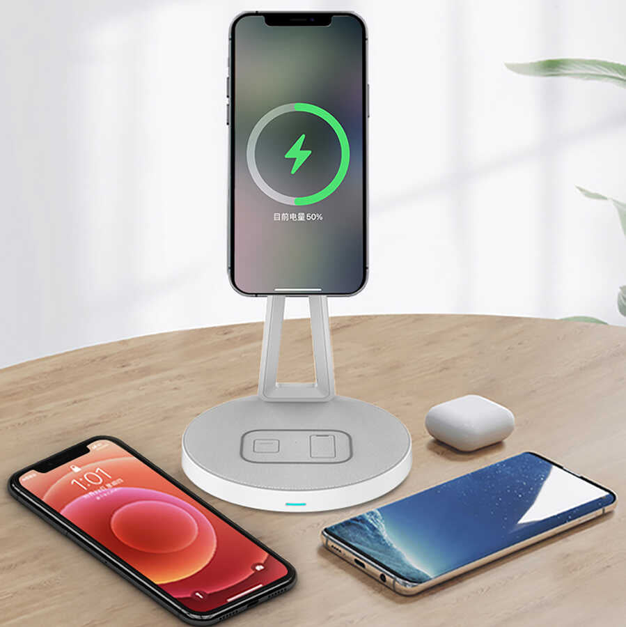 Wiwu M13 2 in 1 Wireless Charging Station with Stand Gray