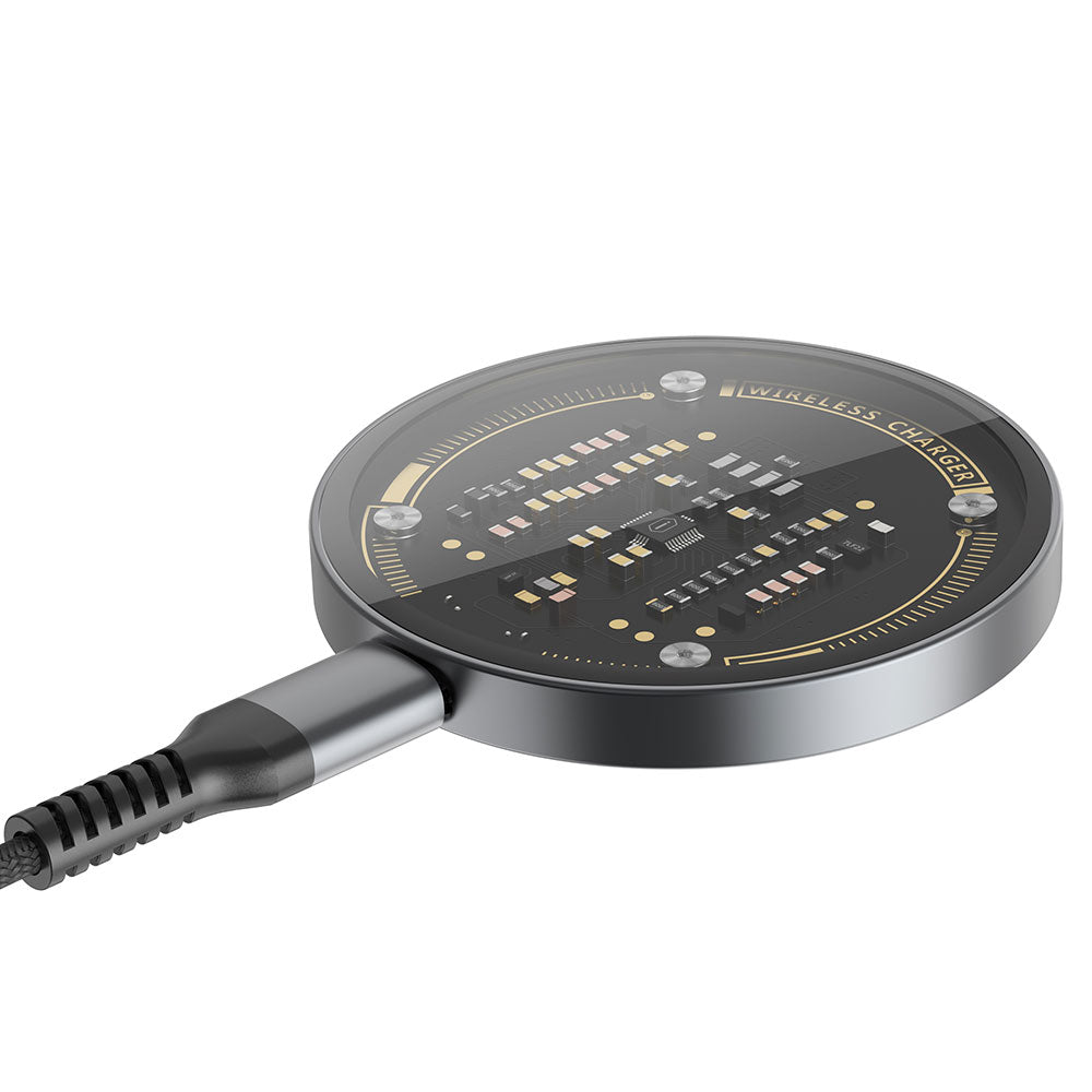 Wiwu M17 Magnetic Intelligent Transparent Wireless Charger Ultra Thin Transparent 15W Android iOS Support Black