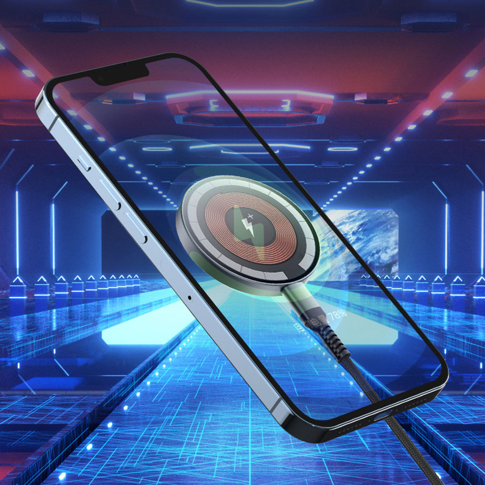 Wiwu M17 Magnetic Intelligent Transparent Wireless Charger Ultra Thin Transparent 15W Android iOS Support Black