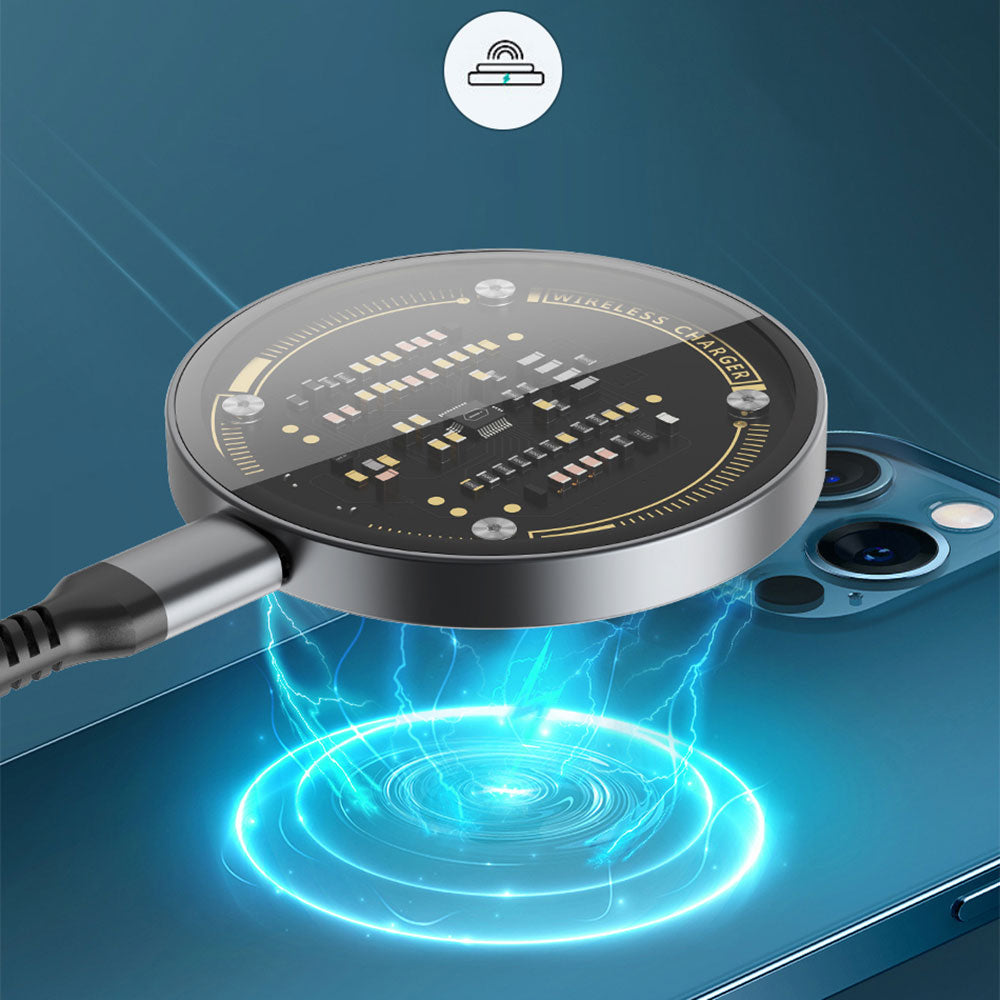 Wiwu M17 Magnetic Intelligent Transparent Wireless Charger Ultra Thin Transparent 15W Android iOS Support Black