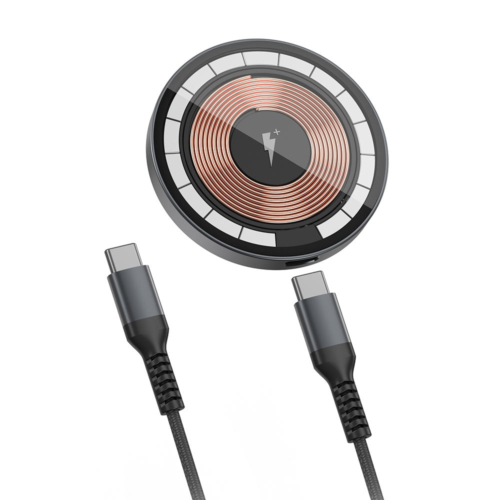 Wiwu M17 Magnetic Intelligent Transparent Wireless Charger Ultra Thin Transparent 15W Android iOS Support Black
