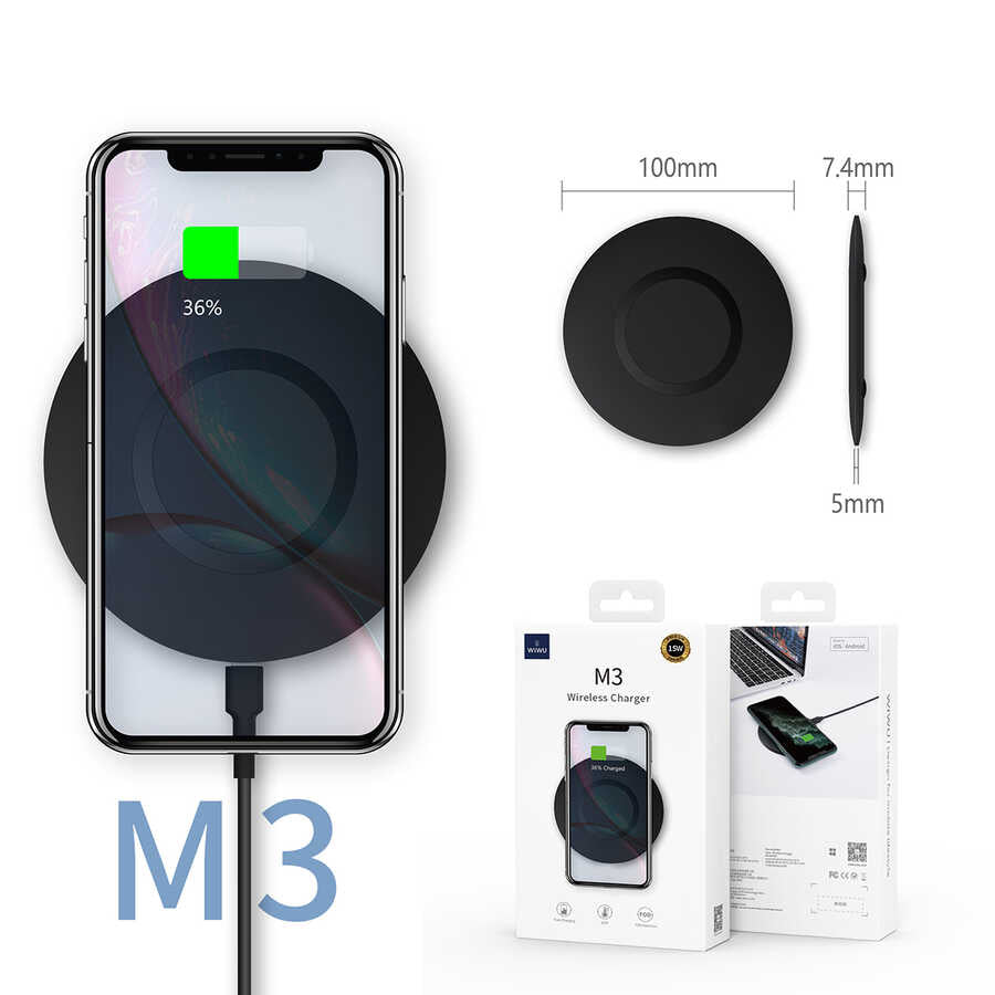 Wiwu M3 Wireless Magnetic Charger 15W iOS Android Supported Black