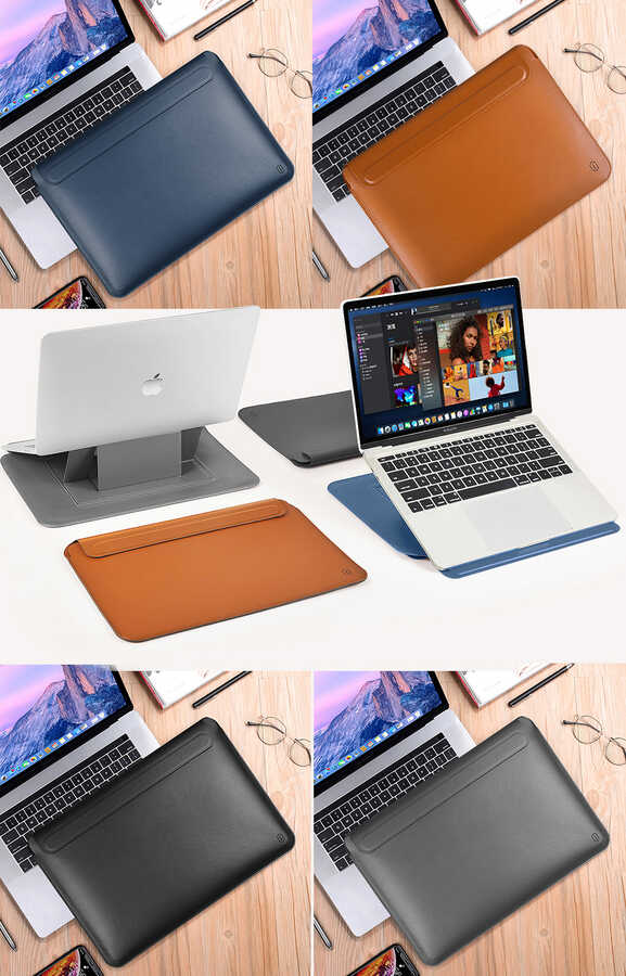 Apple Macbook 16.2' 2021 Wiwu Macbook Skin Pro Portable Stand Case Black