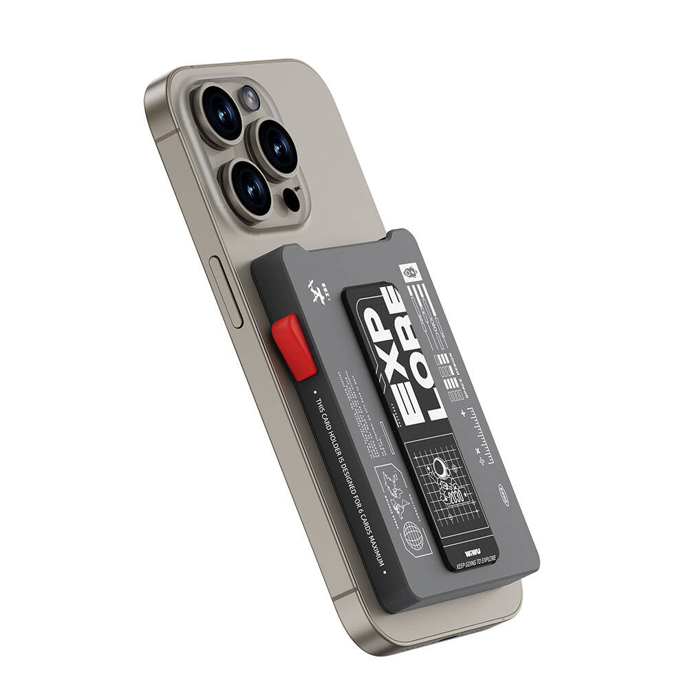 Wiwu MW-002 Pop-Up Button Design 6-Chamber Magnetic Stand Card Holder Gray