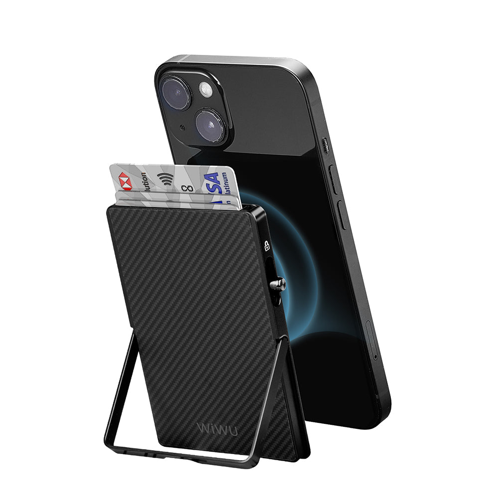 Wiwu MW-007 Warriors Pop-Up Button Design Magnetic Aramid Fiber Metal Stand Card Holder Titanium