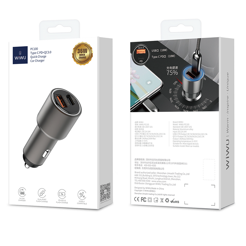 Wiwu PC100 Car Charger Gray
