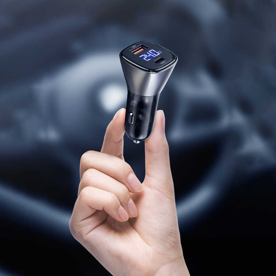 Wiwu PC500 72W PD QC3.0 Ultra Fast Charging Supported Digital Display Car Charger Head Black
