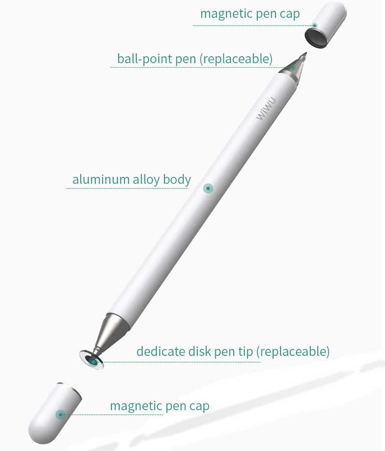 Wiwu Pencil Passive Stylus 2 in 1 Dokunmatik Çizim Kalemi Beyaz
